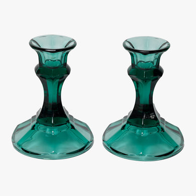 vintage teal blue glass candle holders