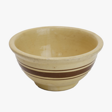Load image into Gallery viewer, vintage small yellow ware bowl with brown stripes