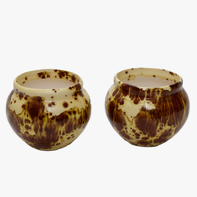 vintage yellow ware round planter