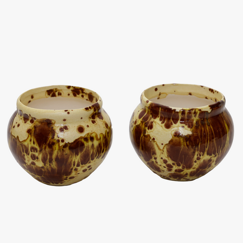vintage yellow ware round planter