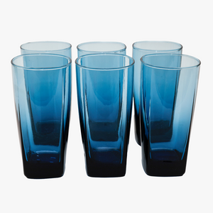 Vintage Glassware of Tall Tumbler Glasses. 1960s Anchor Hocking Blue a