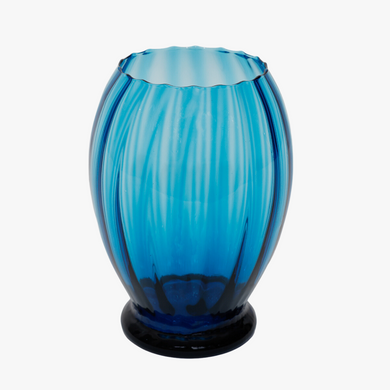 vintage blue ribbed glass vase