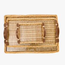 Load image into Gallery viewer, rectangular rattan tray with leather handles