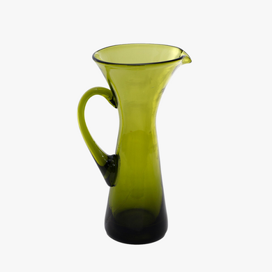 vintage rainbow glass olive green hand blown pitcher
