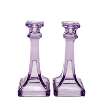 Load image into Gallery viewer, pair of vintage amethyst glass candlesticks