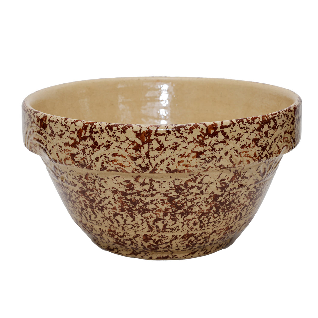 large vintage brown spongeware mixing bowl