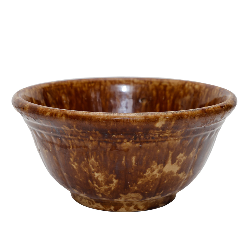 antique dark brown with yellow spongeware mixing bowl