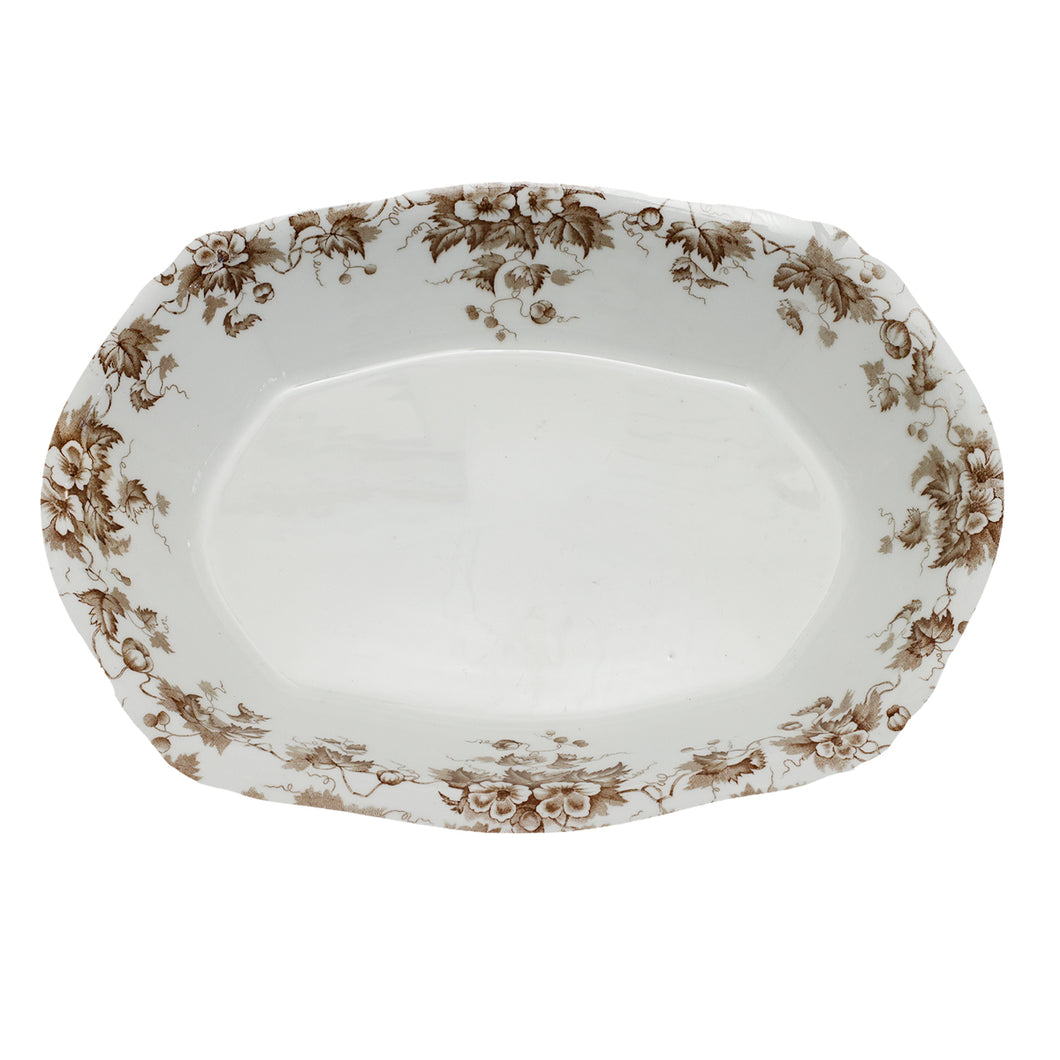 vintage brown transferware oval serving dish