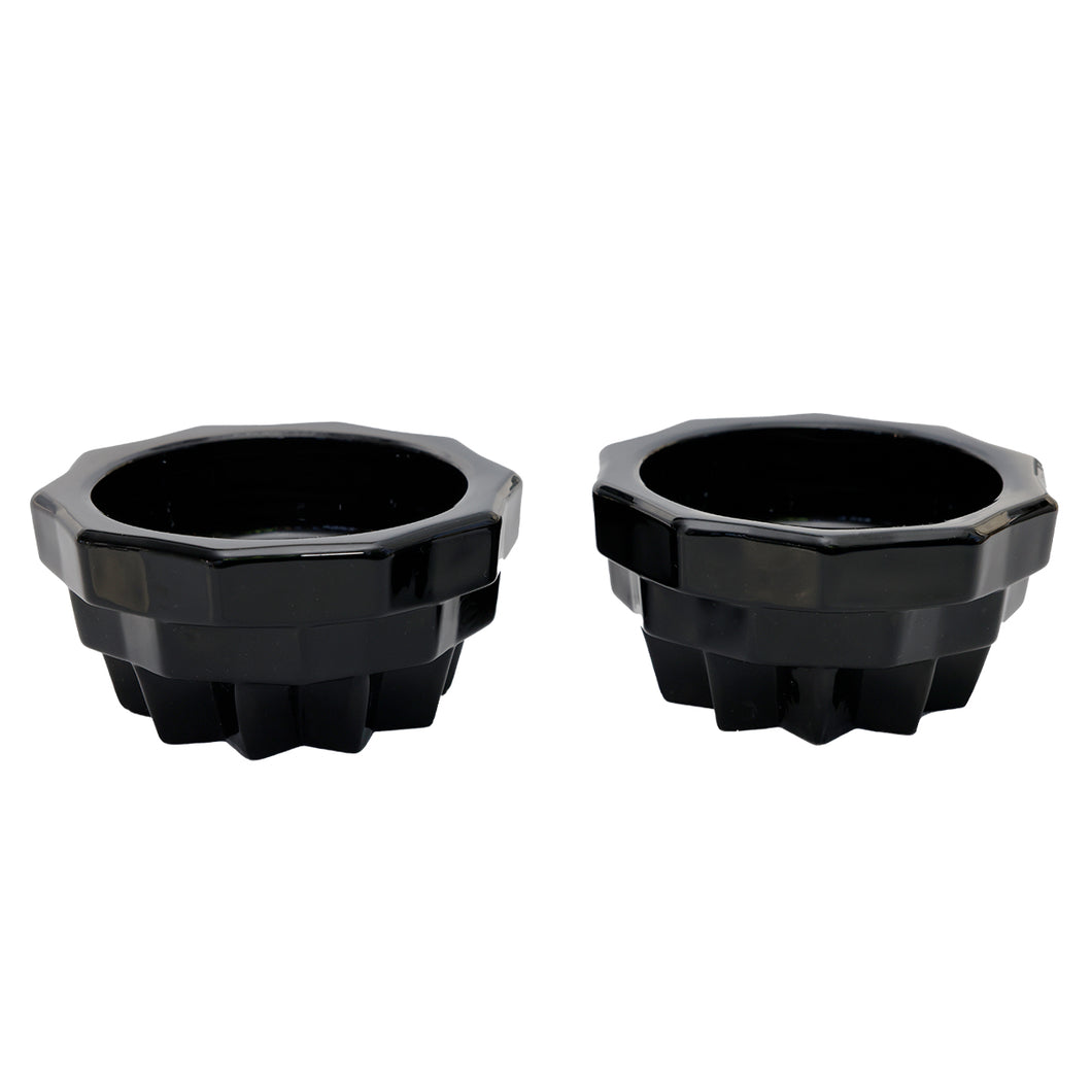 vintage black glass low candle holder