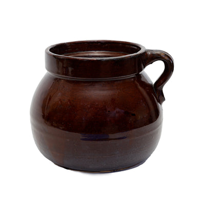 vintage dark brown bean pot with handle