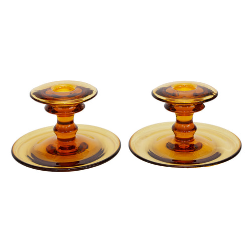 vintage pair of amber candle holders