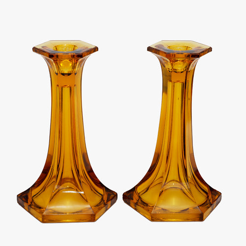 vintage amber glass tall candle holders