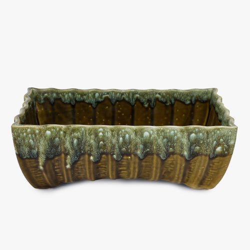 vintage drip glaze olive green rectangular planter