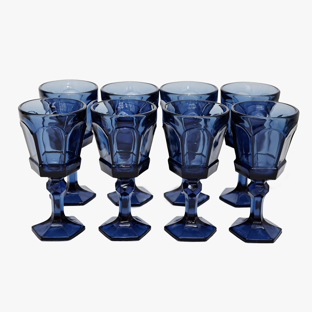 vintage dark blue pressed glass wine glass