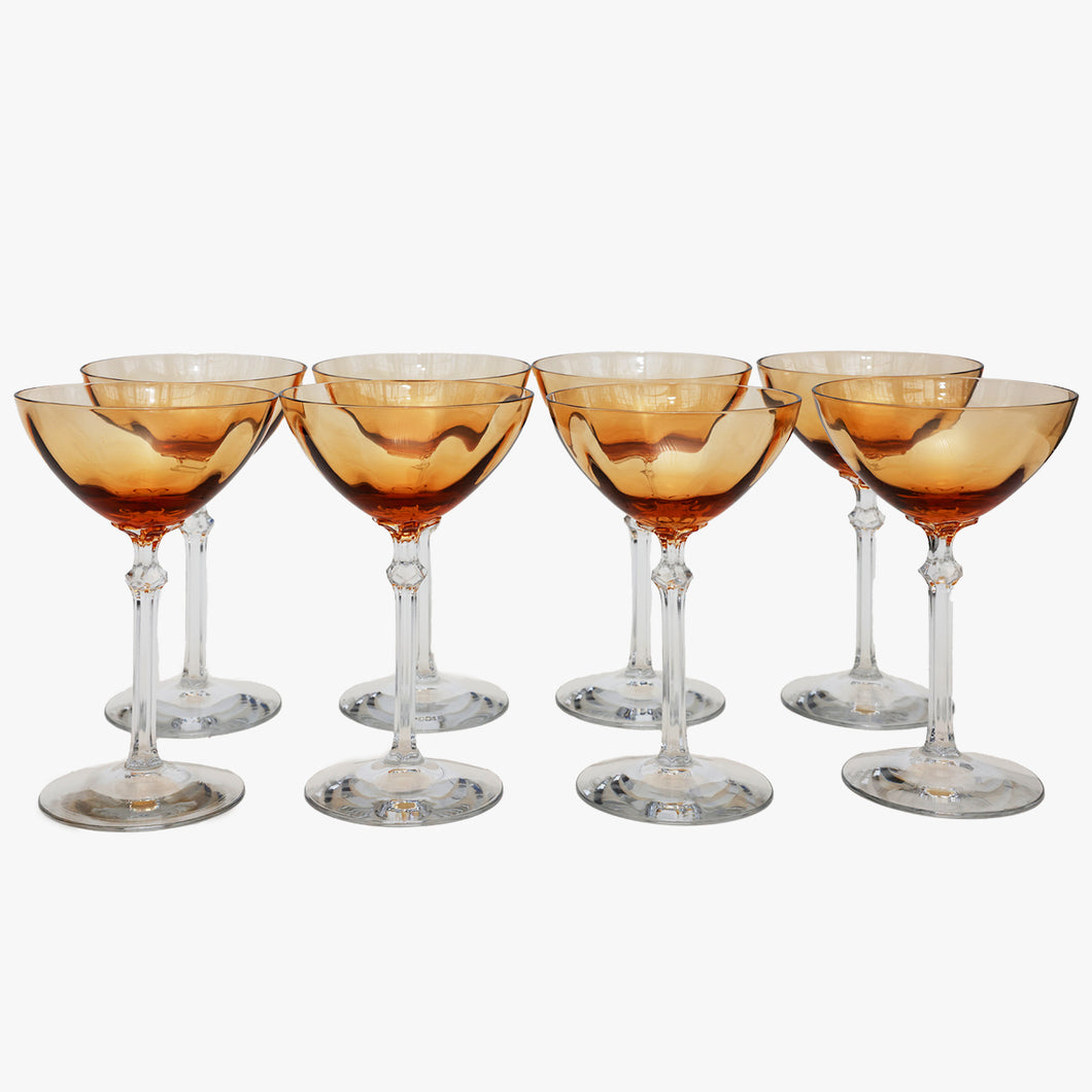 vintage amber champagne coupes