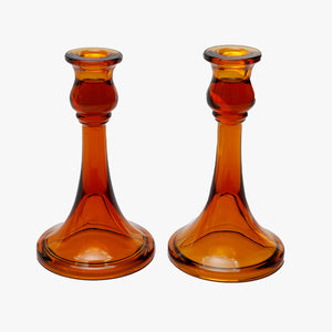 burnt amber glass candle holders
