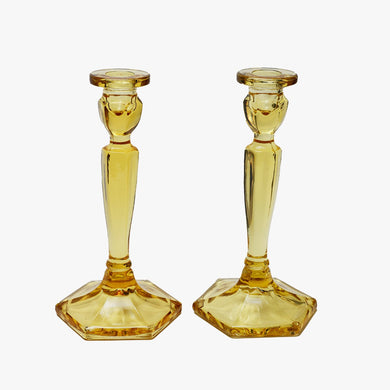 vintage yellow glass candlesticks
