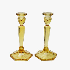 vintage yellow glass candlesticks