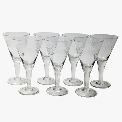 vintage cordial glasses with diamond etched pattern