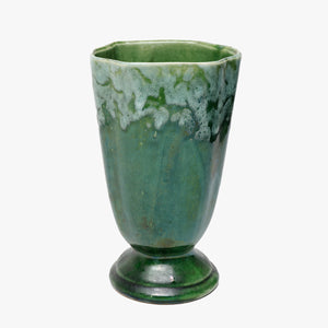 vintage drip glaze green footed vase