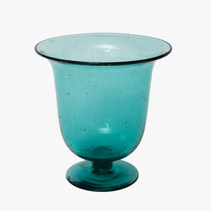 vintage turquoise mouthblown pedestal vase