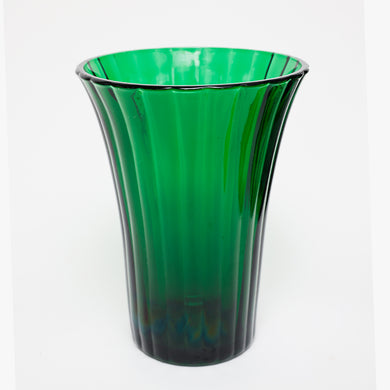 vintage emerald green ribbed vase