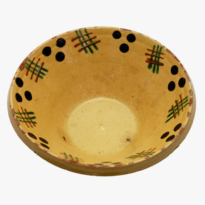 antique french bread bowl with lines and circles