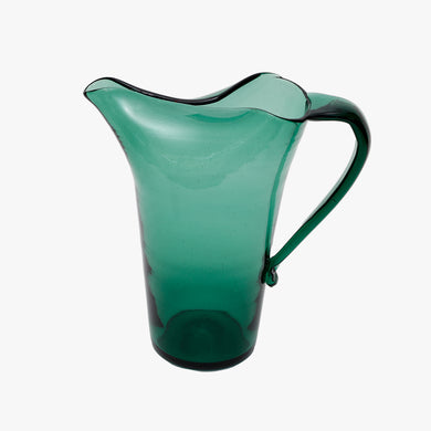 vintage mouth blown green glass folded pitcher