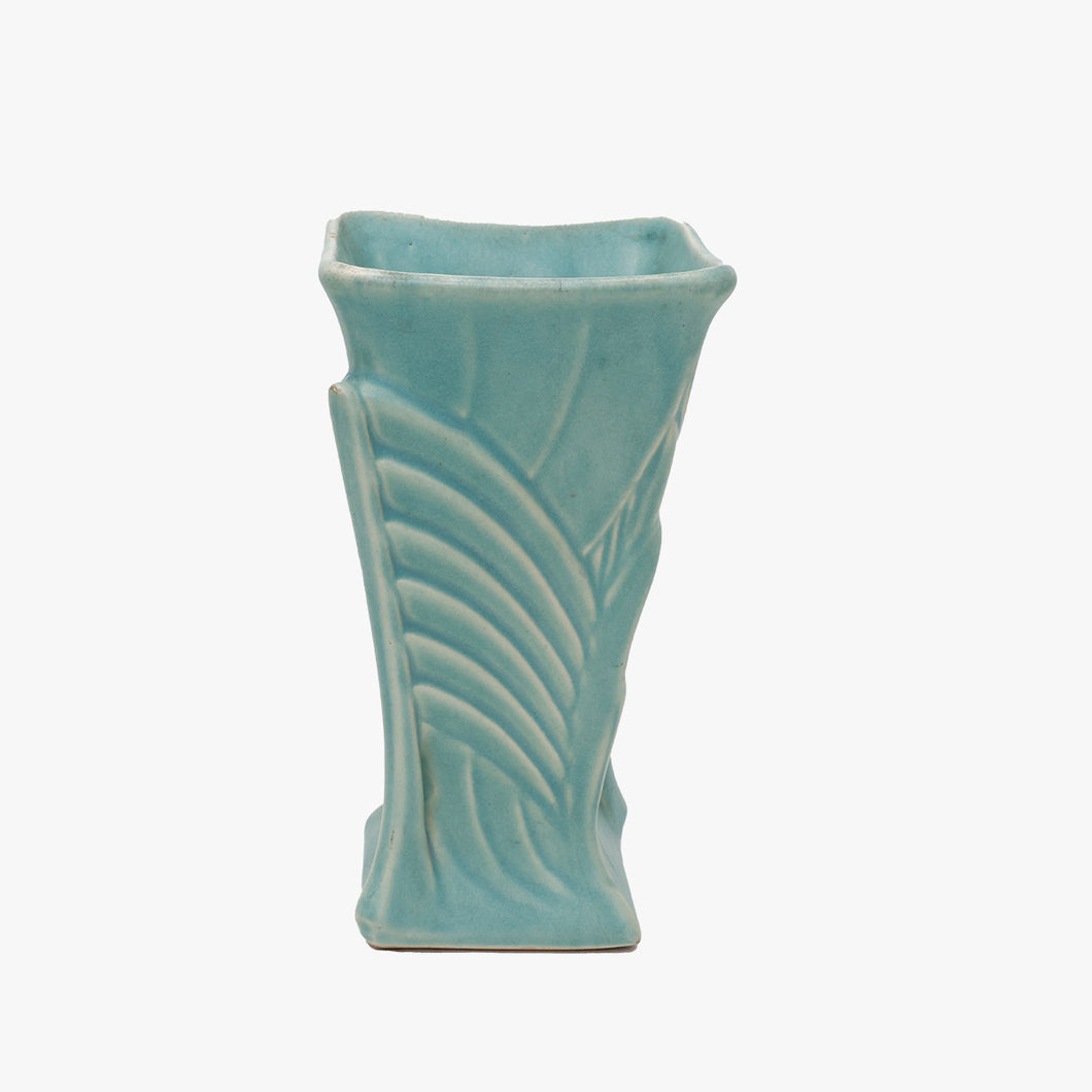 vintage turquoise blue McCoy art deco vase