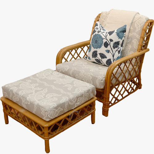 vintage rattan chair and ottoman