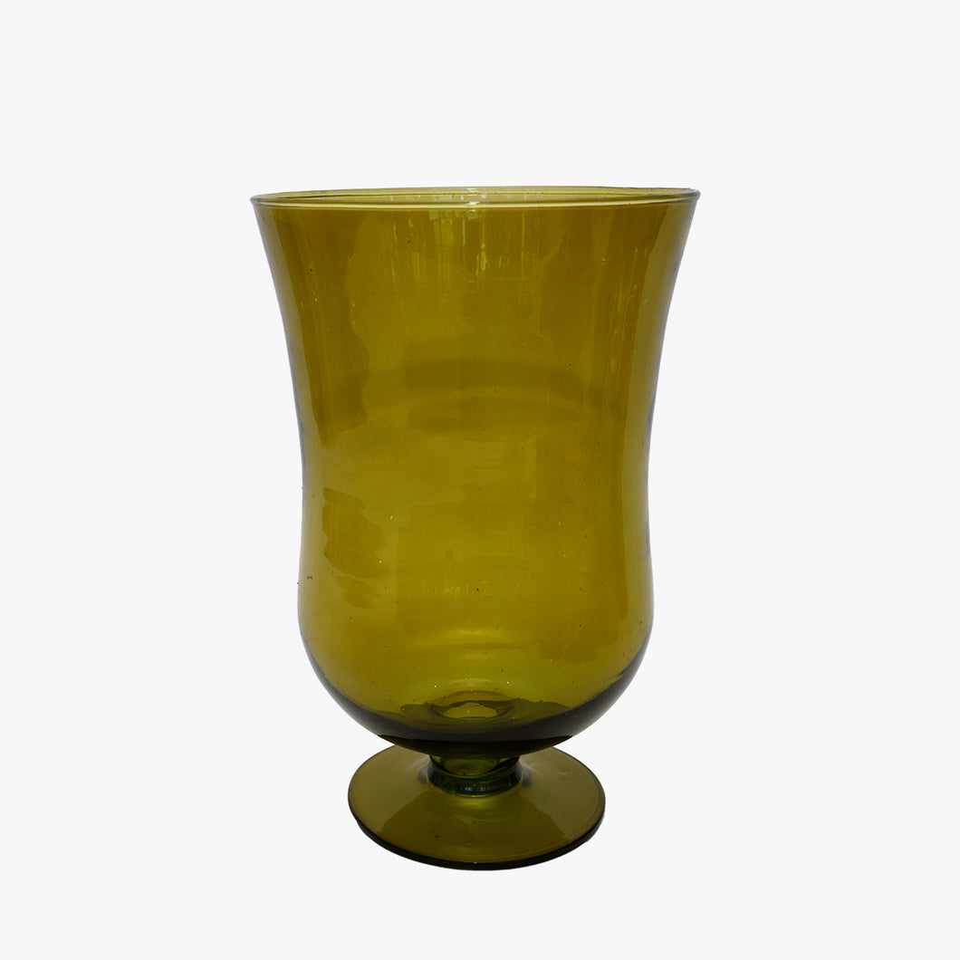 vintage mouthblown olive green pedestal vase