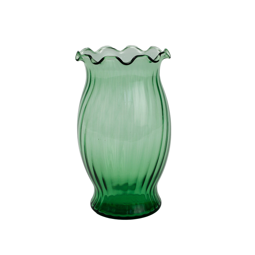 vintage green ruffled glass vase