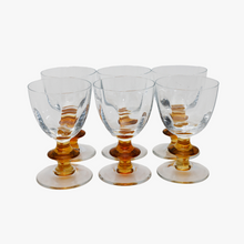 Load image into Gallery viewer, vintage crystal wine glasses with amber stem