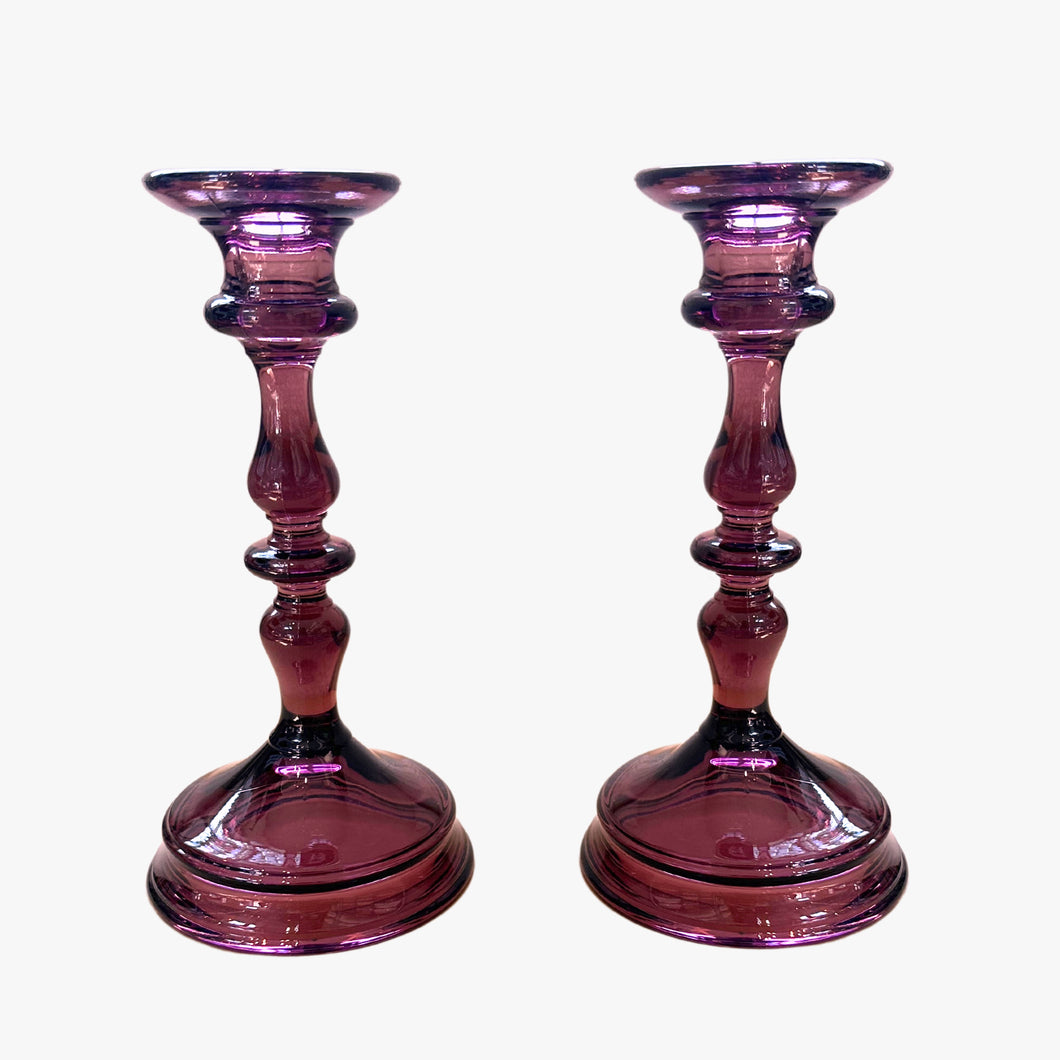 vintage amethyst glass tall candle holders
