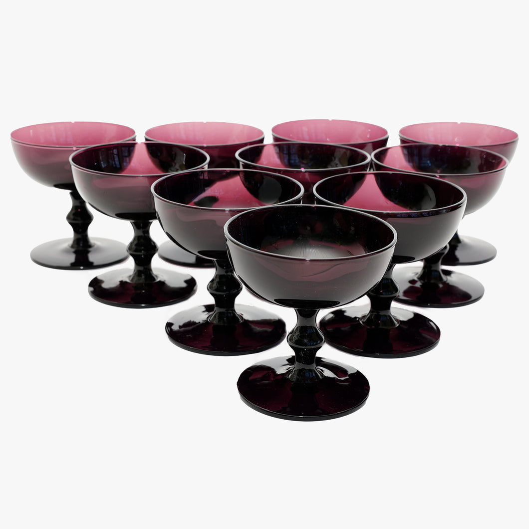 vintage deep amethyst champagne coupes