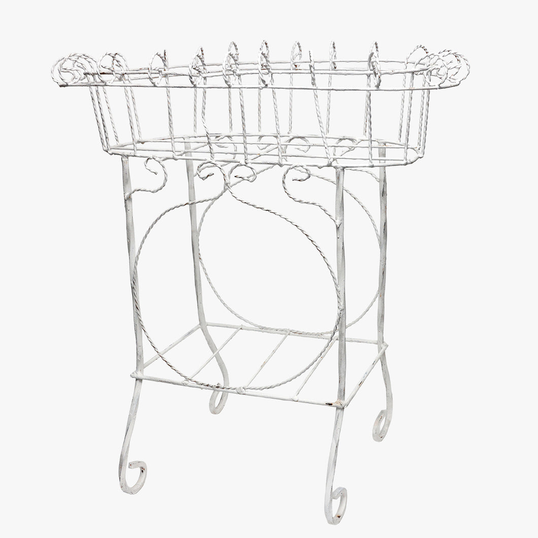 vintage white painted metal plant stand