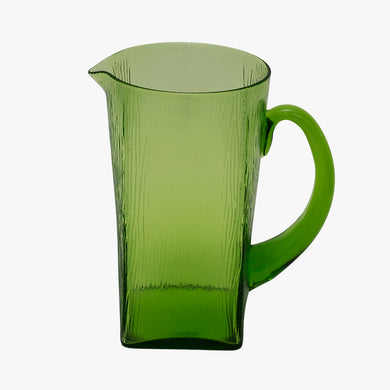 vintage green ribbed pitcher with a square base