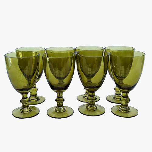 vintage avocado green wine/water glasses