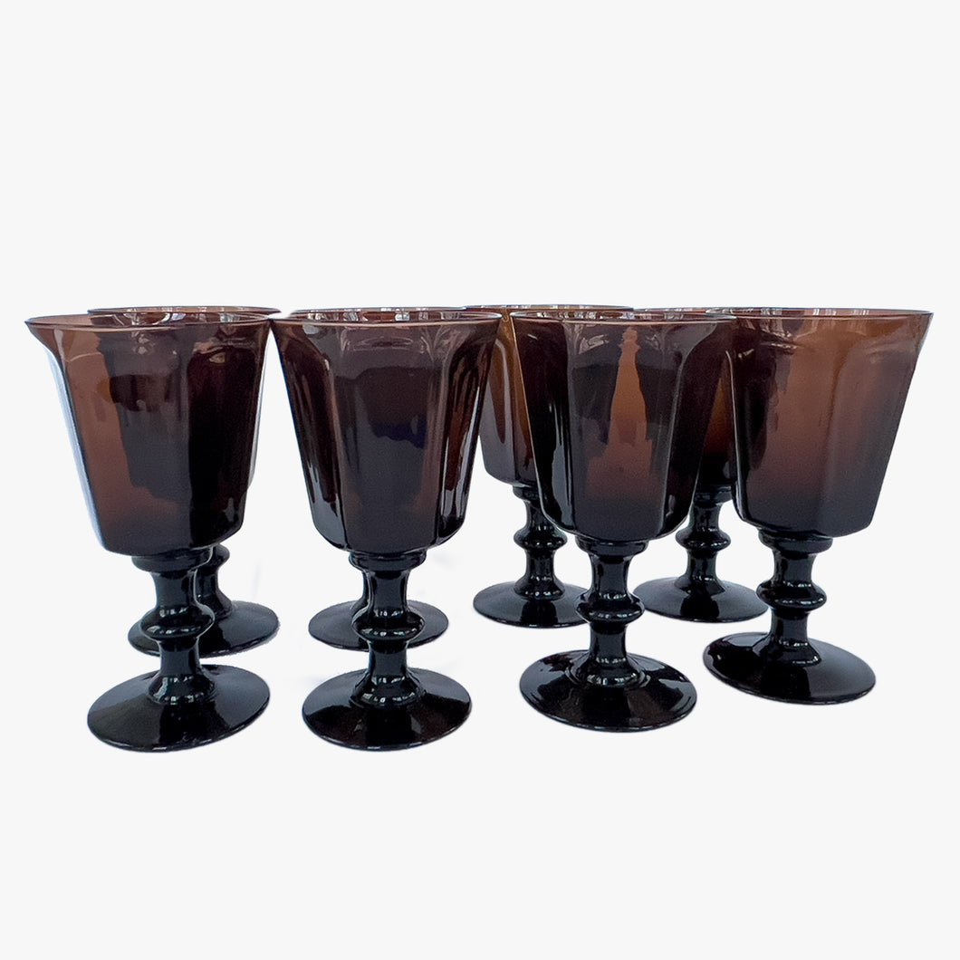 vintage dark brown faceted wine glasses