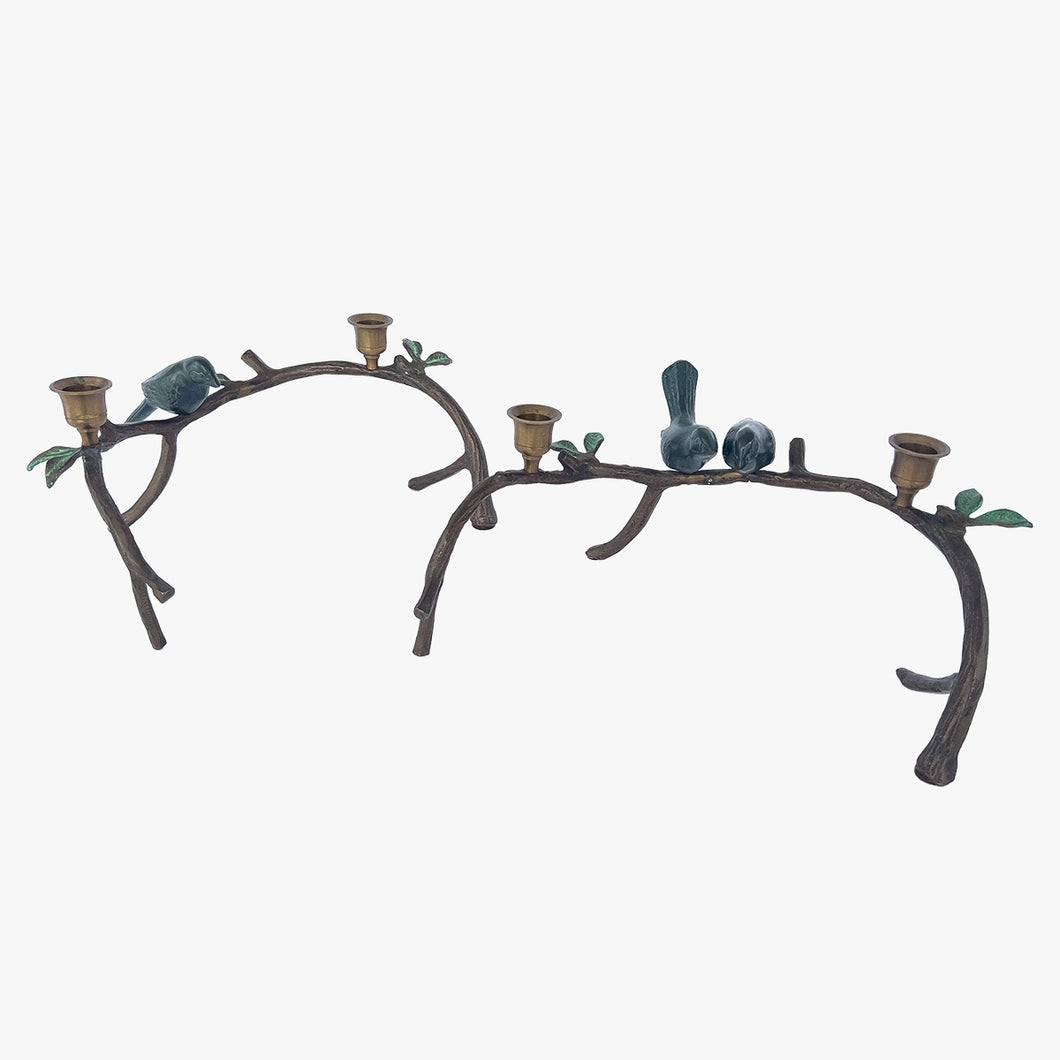 brass branch candle holders with birds