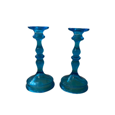 vintage aquamarine glass tall candle holders