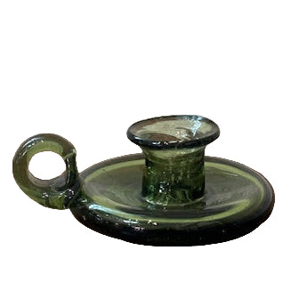 vintage olive green glass candlestick holder