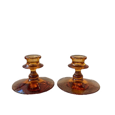 vintage pale amber glass candle holders