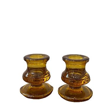 vintage pale amber glass candlestick holders