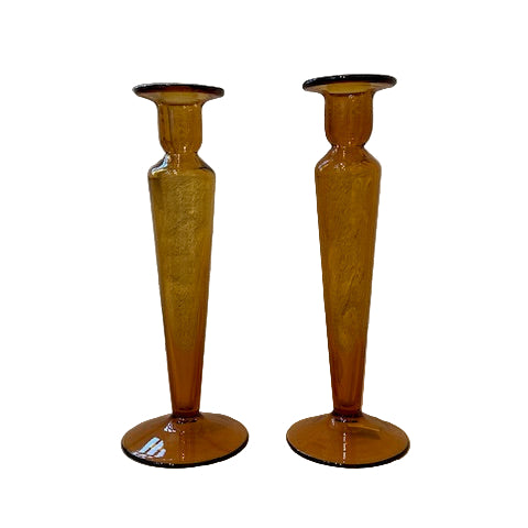vintage amber glass tall candle holders