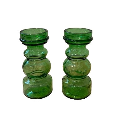 vintage emerald green glass candle holders