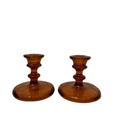 vintage amber glass candlestick holders