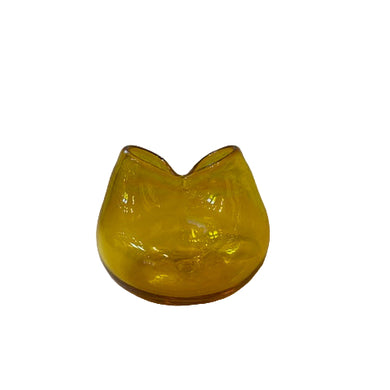 mouth blown amber glass pinched vase