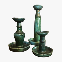 Load image into Gallery viewer, antique Chinese green glaze candle holders