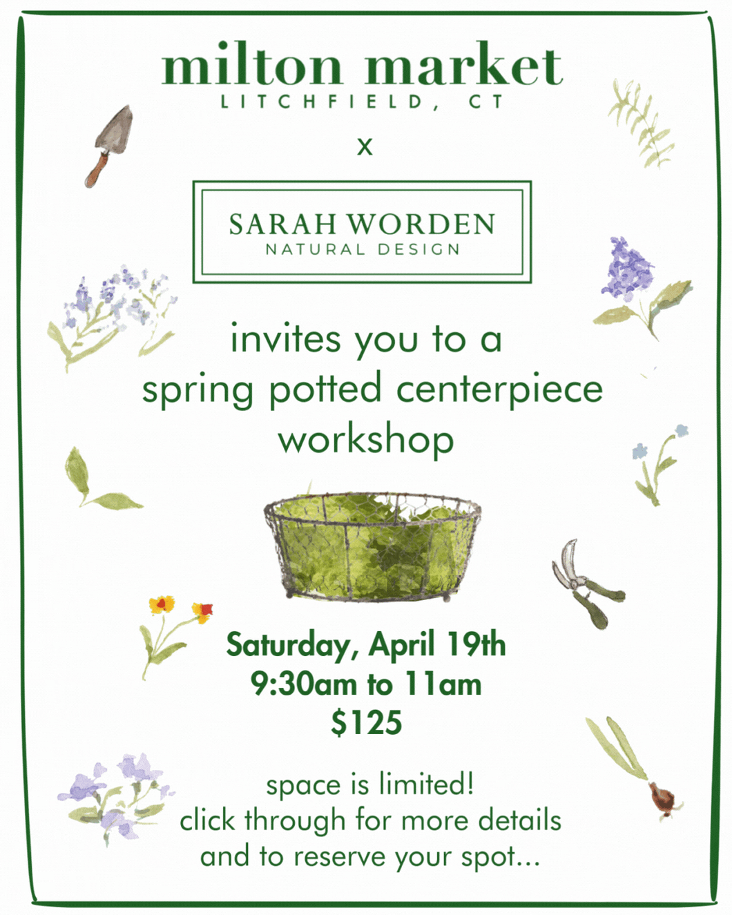 Sarah Worden Natural Design spring potting centerpiece workshop
